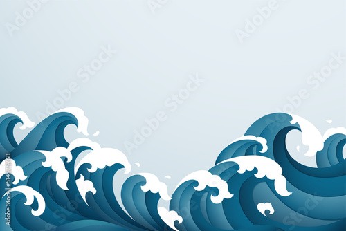 Abstract background with papercut style of rushing wave
