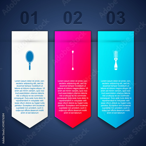 Set Hand mirror, Cotton swab for ears and Hairbrush. Business infographic template. Vector