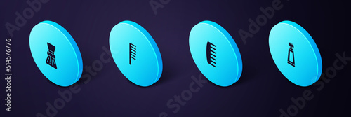 Set Isometric Cream or lotion cosmetic tube, Hairbrush, and Shaving icon. Vector