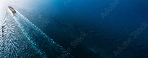 webinar banner, Aerial top view of cargo maritime ship with contrail in the ocean ship carrying container and running for export concept technology freight shipping by ship smart service forward mast
