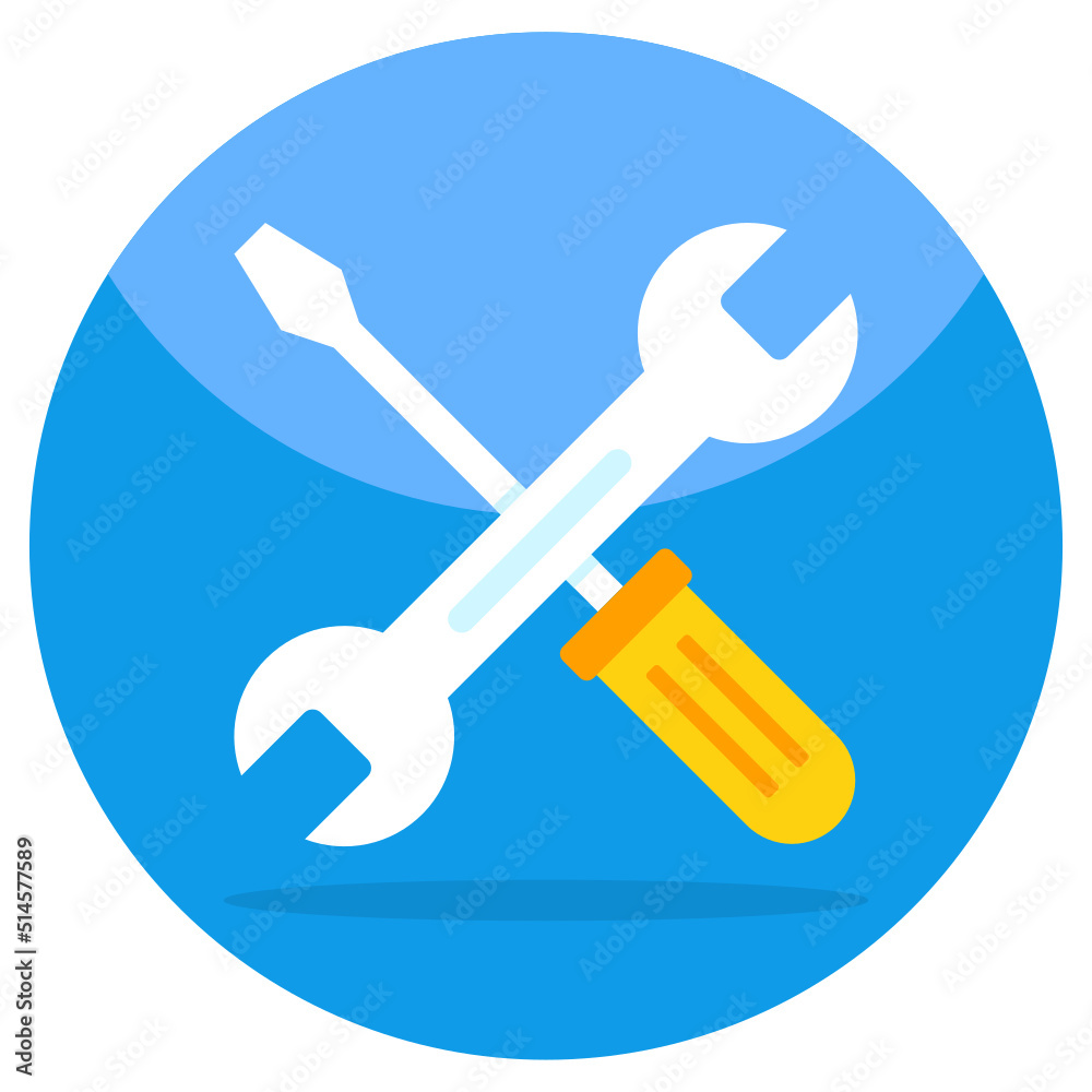 Screwdriver with spanner denoting concept of repair tools Screwdriver with spanner denoting concept of repair tools