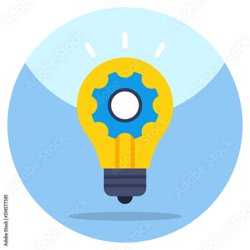 Gear inside lightbulb, flat design icon of idea generation