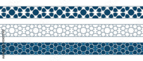 Set of borders of Islamic pattern for Ramadan greetings cards and templates. Vector illustration.
