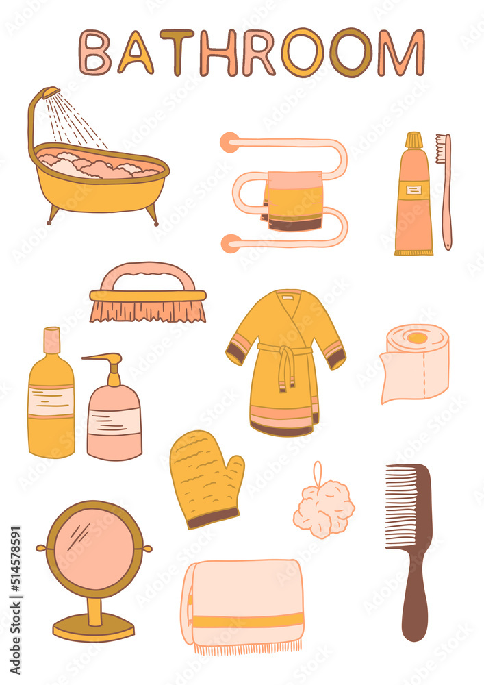 Bathroom illustrations set Bathroom illustrations set