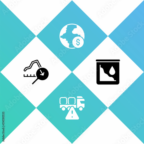 Set Global economic crisis, Stop delivery cargo truck, and Drop in crude oil price icon. Vector