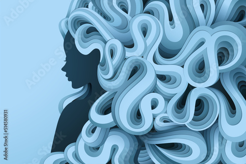 Illustration with papercut woman face and women's day concept