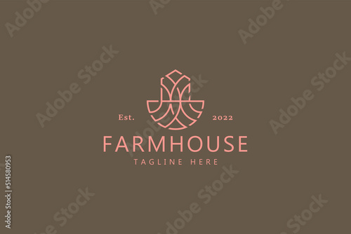 Farmhouse and Gardening Abstract Logo. Home and Ground Concept Illustration. Nature, Farm, Field, and Harvest Icon.