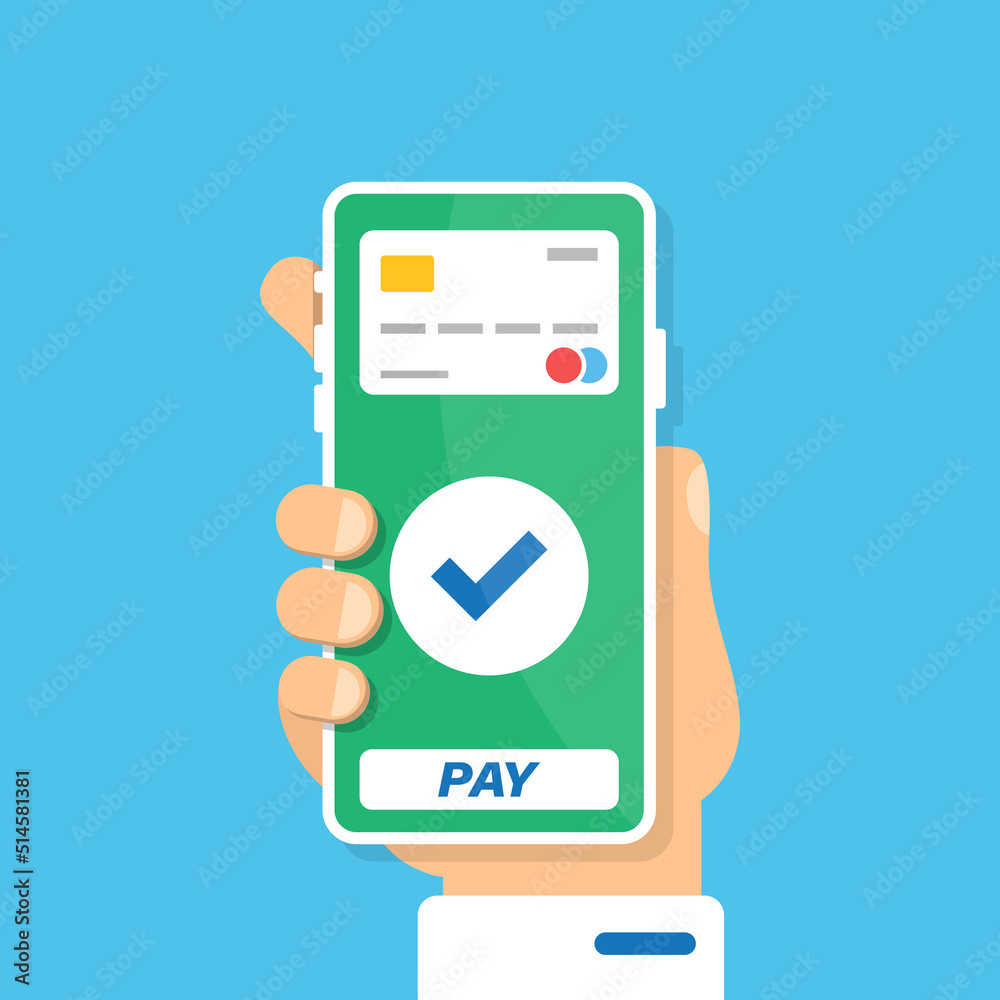 Mobile payment icon in flat style. Online shopping vector illustration on isolated background. NFC pay sign business concept.