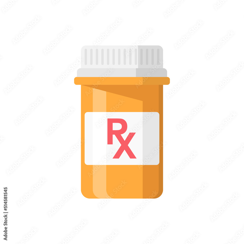 Pill bottle icon in flat style. Medical capsules vector illustration on white isolated background. Pharmacy sign business concept. Pill bottle icon in flat style. Medical capsules vector illustration on white isolated background. Pharmacy sign business concept.