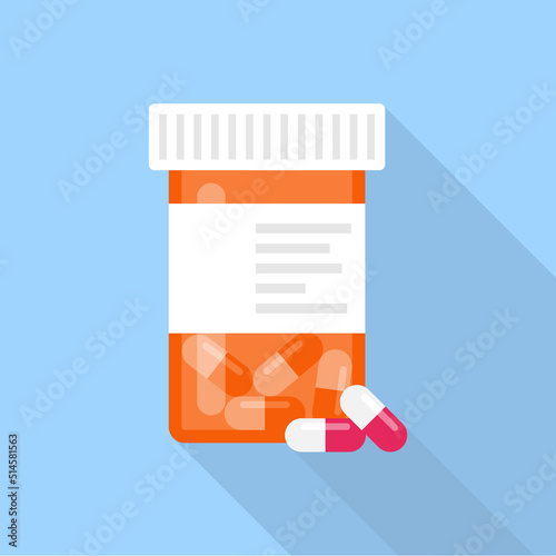 Pill bottle icon in flat style. Medical capsules vector illustration on white isolated background. Pharmacy sign business concept.