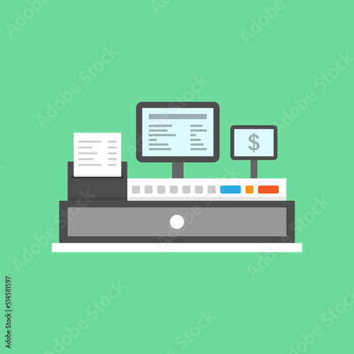 Cash machine icon in flat style. Electronic payment vector illustration on isolated background. Cashier sign business concept.