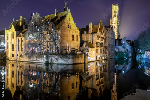 Winters Night in Bruges Along the Canal