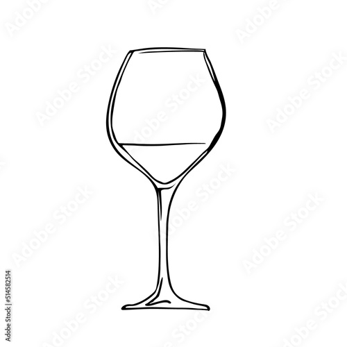 Wine glass. Vector sketch, doodle. Champagne glass hand drawn outline doodle icon.