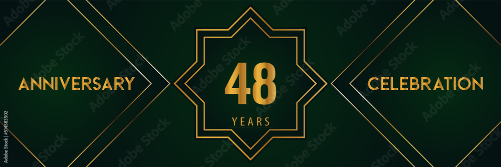 48 years anniversary celebration with gold number isolated on a dark green background. Premium design for marriage, graduation, birthday, brochure, poster, banner, and ceremony. Anniversary logo. 48 years anniversary celebration with gold number isolated on a dark green background. Premium design for marriage, graduation, birthday, brochure, poster, banner, and ceremony. Anniversary logo.