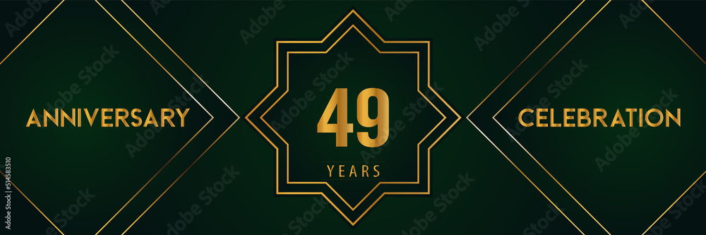 49 years anniversary celebration with gold number isolated on a dark green background. Premium design for marriage, graduation, birthday, brochure, poster, banner, and ceremony. Anniversary logo. 49 years anniversary celebration with gold number isolated on a dark green background. Premium design for marriage, graduation, birthday, brochure, poster, banner, and ceremony. Anniversary logo.