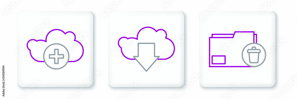 Set line Delete folder, Add cloud and Cloud download icon. Vector Set line Delete folder, Add cloud and Cloud download icon. Vector