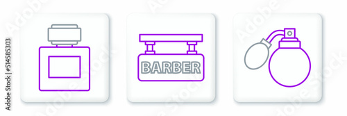 Set line Aftershave bottle with atomizer, and Barbershop icon. Vector
