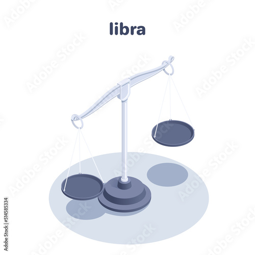 isometric vector illustration isolated on white background, old style libra icon, measurement or comparison