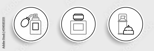 Set line Shaving gel foam, Aftershave bottle with atomizer and icon. Vector