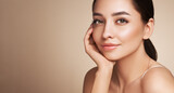Portrait beautiful young woman with clean fresh skin. Model with healthy skin, close up portrait. Cosmetology, beauty and spa