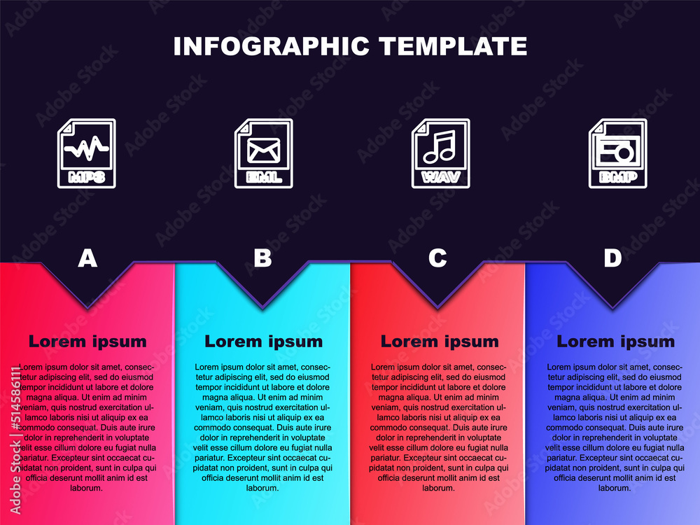 Set line MP3 file document, EML, WAV and BMP. Business infographic template. Vector Set line MP3 file document, EML, WAV and BMP. Business infographic template. Vector