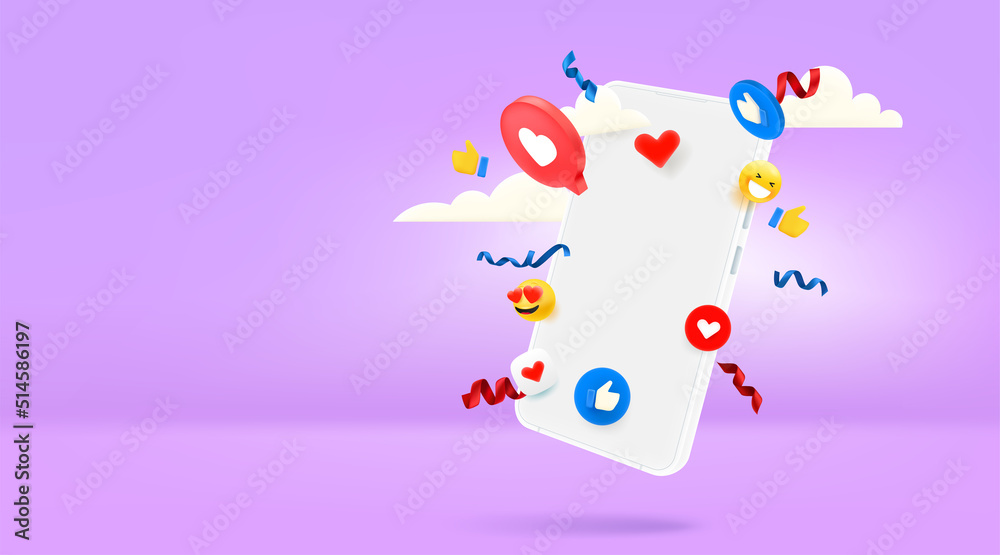 Smartphone with social media mobile icons. Vector banner with copy space Smartphone with social media mobile icons. Vector banner with copy space