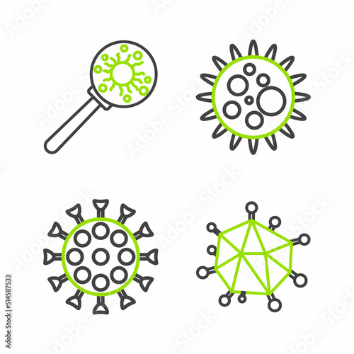 Set line Virus, and under magnifying glass icon. Vector