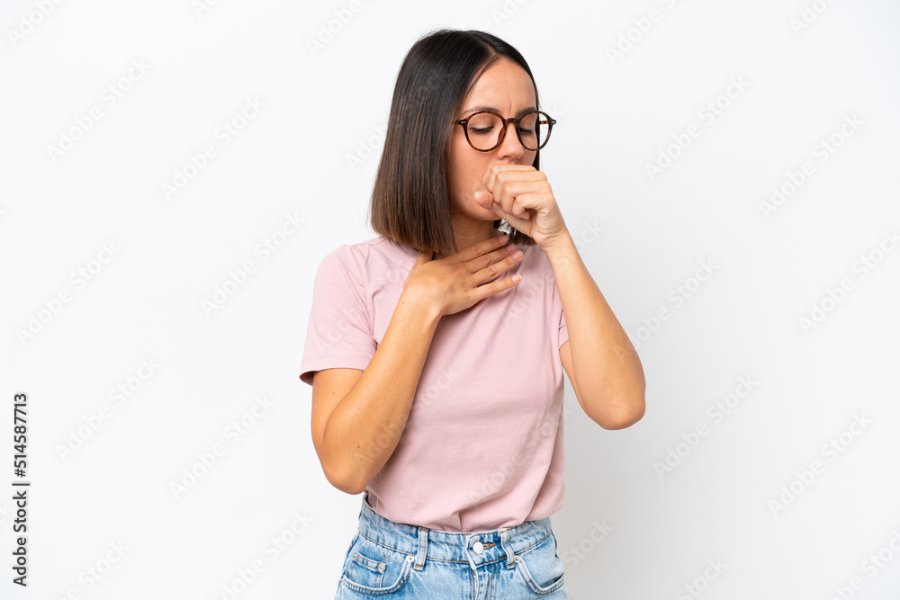 Young caucasian woman isolated on white background coughing a lot Young caucasian woman isolated on white background coughing a lot