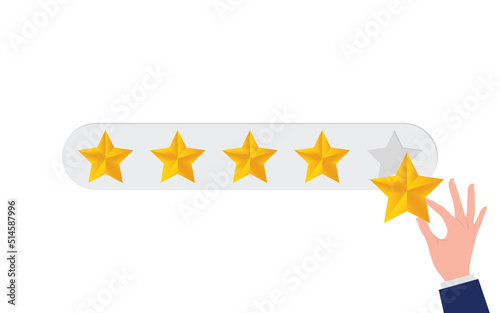 Business hand give five star rating. Positive feedback concept design. Minimal flat vector illustration