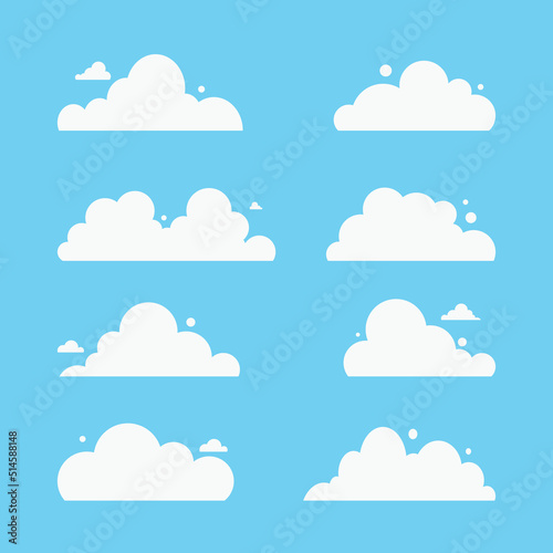 Beautiful set clouds flat vector. . blue sky nature panorama with white cloud icon symbol concept