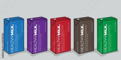 Packaging template in box design for juice or milk with multicolor choice design