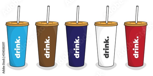 Plastic cup with yellow cap and straw template for drink packaging design