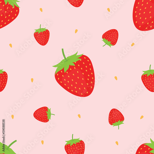 Red strawberries seamless pattern background. Vector decorative design for backdrops, wrapping paper, fabric textile prints