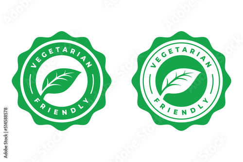 Vegan icon badge design. Round green vector illustration with leaves for stickers, labels and logo