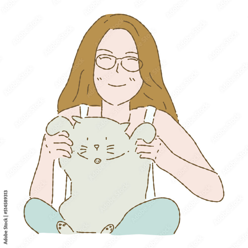 Cat pet owner hugging, petting, holding, carrying, playing with cat. Best friend and family member. Hug Your cat Day. Hand drawn flat vector illustration. Cat pet owner hugging, petting, holding, carrying, playing with cat. Best friend and family member. Hug Your cat Day. Hand drawn flat vector illustration.
