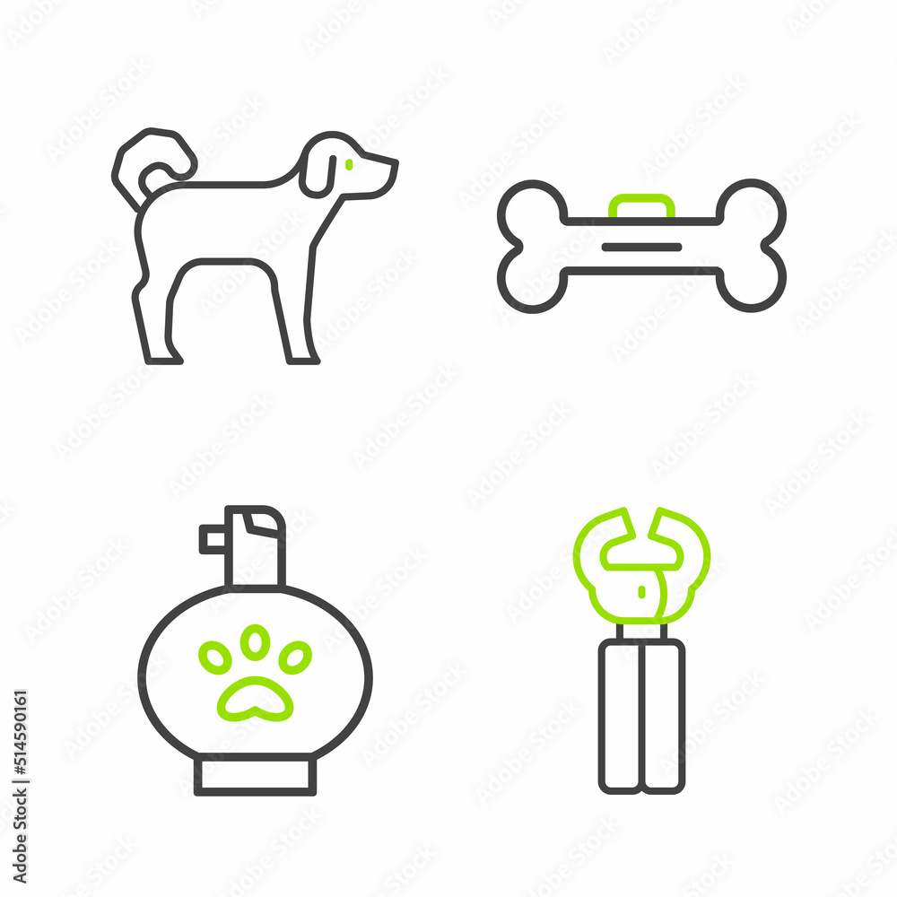 Set line Pet nail clippers, shampoo, Dog bone and icon. Vector Set line Pet nail clippers, shampoo, Dog bone and icon. Vector