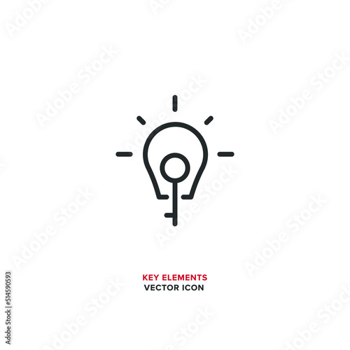 Light Bulb and Key Vector Icon. Key Element, Point, and Concept.