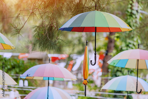 Wallpaper Mural Hanging colorful umbrellas in city park as decoration Torontodigital.ca