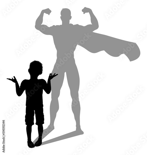 Superhero Child Kid With Super Hero Shadow