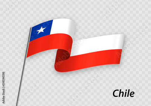 Waving flag of Chile on flagpole. Template for independence day