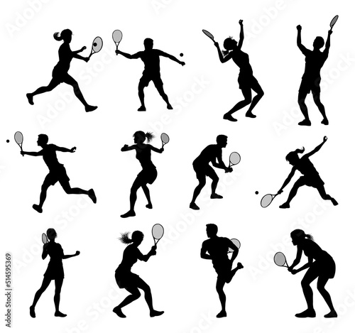 Silhouette Tennis Players Sports People Set
