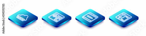 Set Isometric line Web development, Browser setting, Search engine and Software icon. Vector