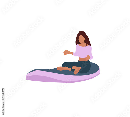 Woman in meditation pose un sup board. Sup yoga, relaxation on stand up paddle board