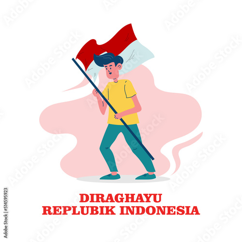 Dirgahayu republik indonesia flat illustration happy people 
