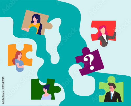 Flat design people face with flat design illustration business for solutions