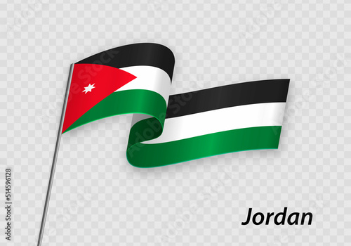 Waving flag of Jordan on flagpole. Template for independence day