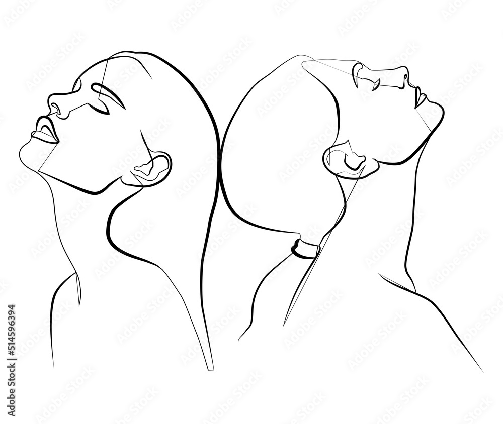 One line. Two faces in one line. Portrait. Face. Two faces online. One line. Two faces in one line. Portrait. Face. Two faces online.