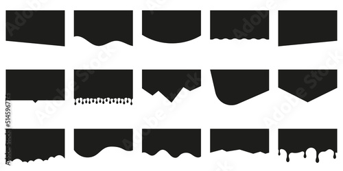 Template of Modern Black Dividers Shapes for Website Pictogram Set. Curve Lines, Drops, Wave Collection of Abstract Design Element for Top and Bottom Page Web Site. Isolated Vector Illustration