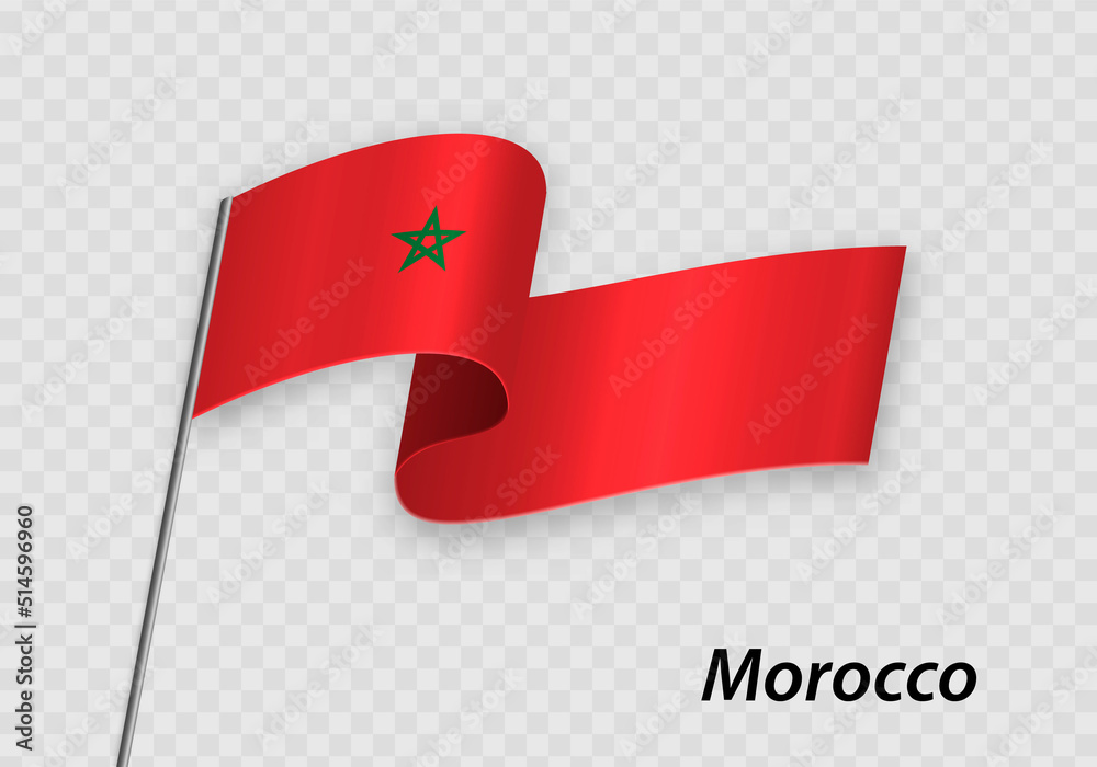 Waving flag of Morocco on flagpole. Template for independence day Waving flag of Morocco on flagpole. Template for independence day