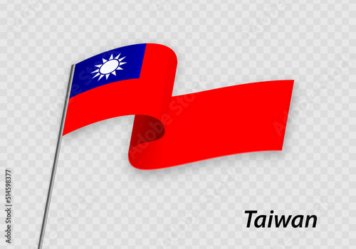 Waving flag of Taiwan on flagpole. Template for independence day